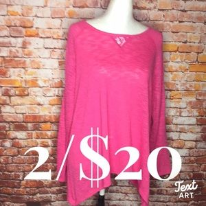 Hot Pink High Low Scoop Neck Long Sleeved Blouse